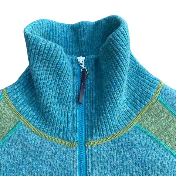 Prana Corrine Wool ¼ Zip Sweater Sz S Green Blue Mock Neck Athleisure Gorpcore - Picture 3 of 13